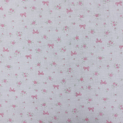 Cotton Double Gauze Fabric, Small Floral & Bow Prints (6) - Pink Bow