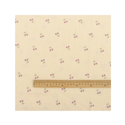 Cotton Double Gauze Fabric, Vine & Bear Prints (6) - Purple Cherry