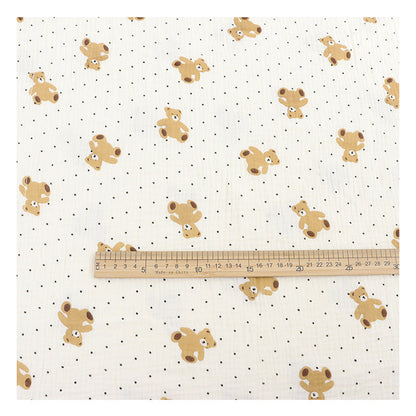 Cotton Double Gauze Fabric, Vine & Bear Prints (6) - Little Bear
