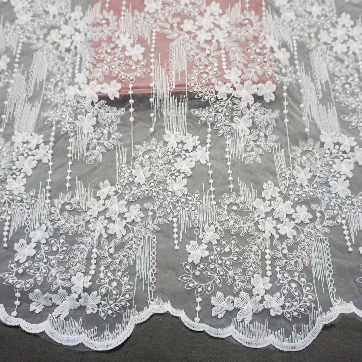 Embroidered Milk Silk Mesh Fabric for Girls' Dresses & Bridal