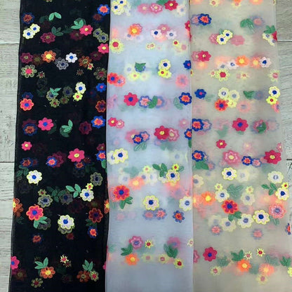 Embroidered Polyester Mesh Fabric, 3 Colors for Lolita & Girls' Dresses - White