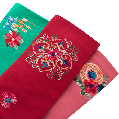 Embroidered Slub Cotton Fabric, Lightweight Woven Cloth for Shirts & Dresses