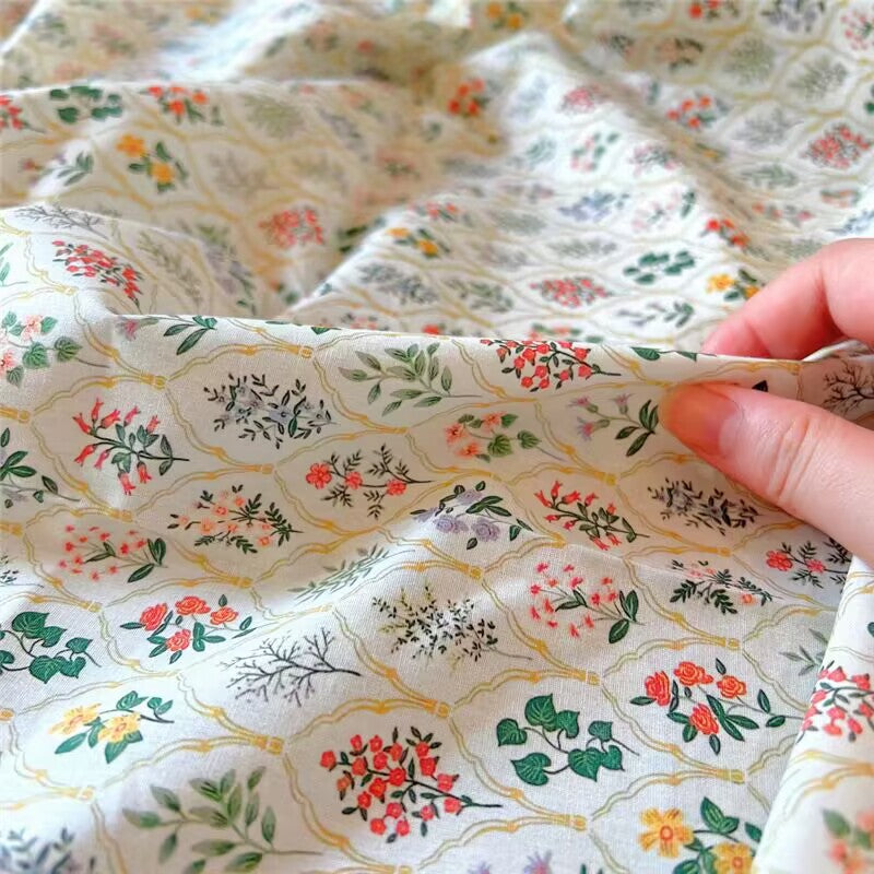 French Floral Printed Cotton Linen Fabric - Small Floral Pattern