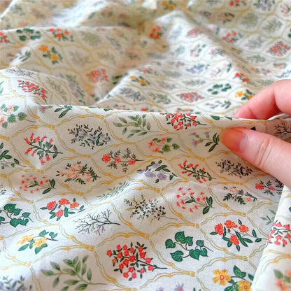 French Floral Printed Cotton Linen Fabric - Small Floral Pattern