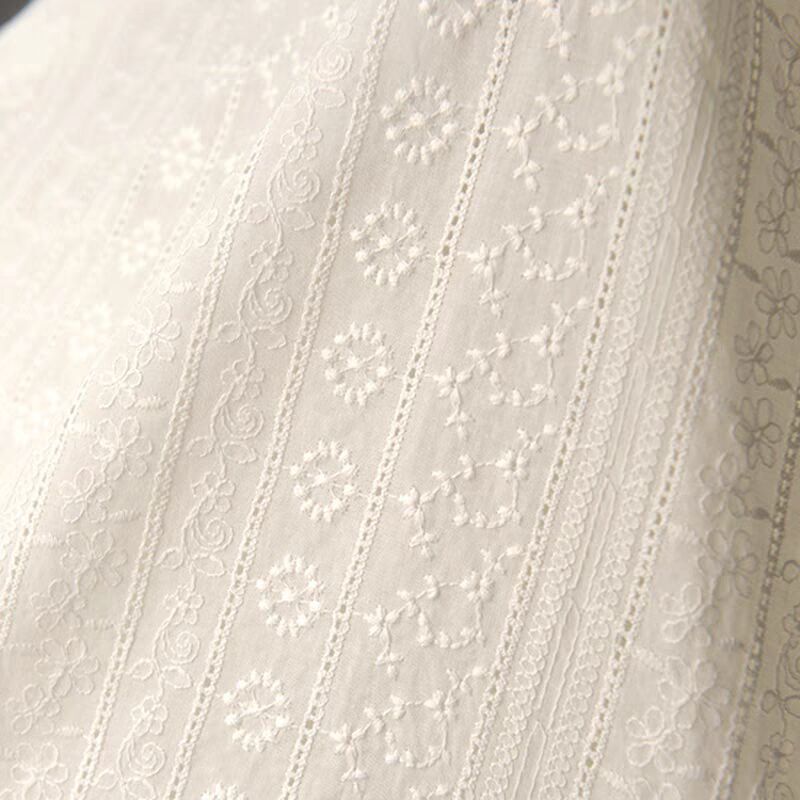 Geometric Embroidered Eyelet Cotton - Cream Yellow