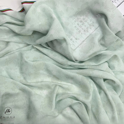 Chiffon Print Fabric with Gourd Vines, Sheer Polyester Cloth for Hanfu & Apparel - Moss Green