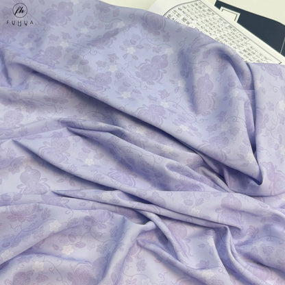 Chiffon Print Fabric with Gourd Vines, Sheer Polyester Cloth for Hanfu & Apparel - Frost Purple