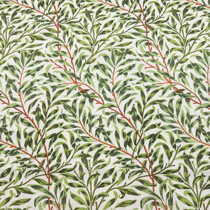 Green Botanical Print Cotton-Linen Fabric, Encrypted Woven Cloth for Decor & Apparel - Green & Red