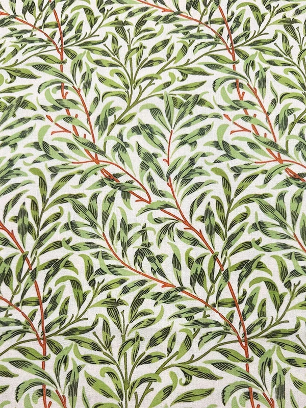 Green Botanical Print Cotton-Linen Fabric, Encrypted Woven Cloth for Decor & Apparel