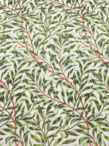Green Botanical Print Cotton-Linen Fabric, Encrypted Woven Cloth for Decor & Apparel