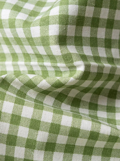 Green Linen Cotton Check Fabric for Bedding, Tablecloths & Crafts