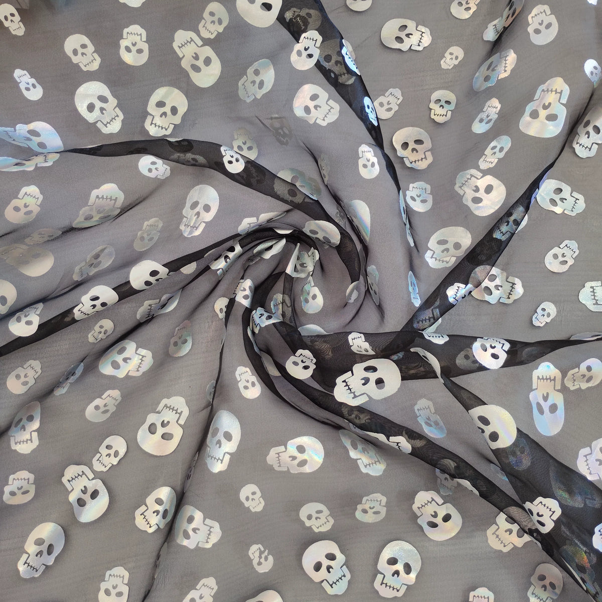 Halloween Foil Spiderweb Mesh, Sheer Net Fabric for Party Decor - Skull