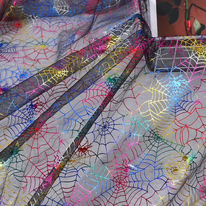 Halloween Spiderweb Sheer Polyester Mesh Fabric, Lightweight - Rainbow