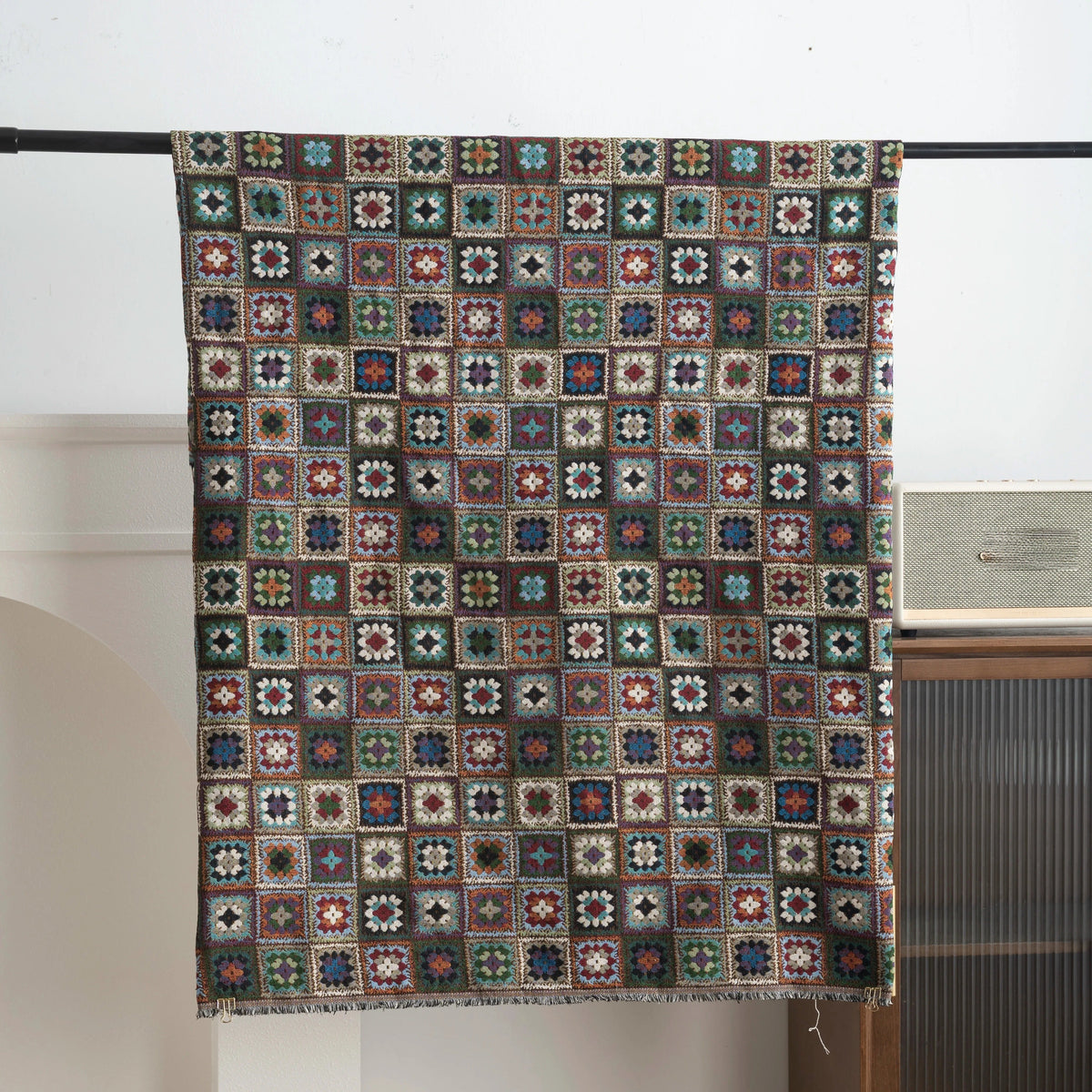 Heavy Poly Jacquard Check Fabric, for Upholstery & Cushions - Small Check Dark