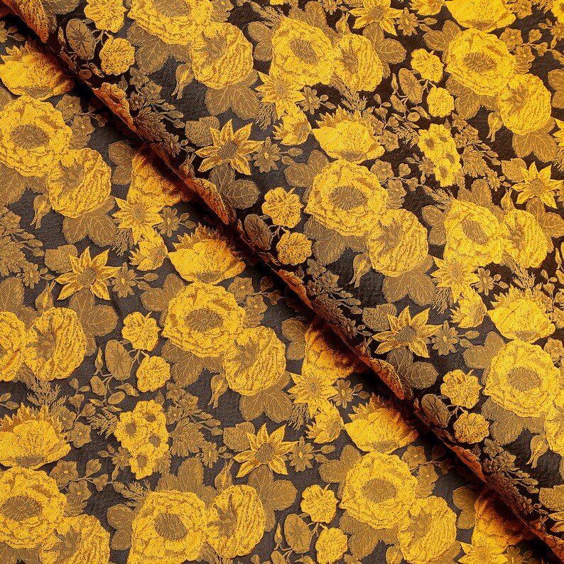 Floral Brocade Jacquard Fabric - Yellow