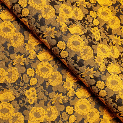 Floral Brocade Jacquard Fabric - Yellow