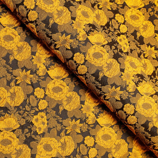 Floral Brocade Jacquard Fabric - Yellow