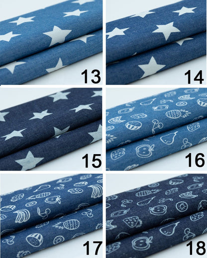 Blue Printed Denim Fabric, Lightweight for Jackets & Dresses