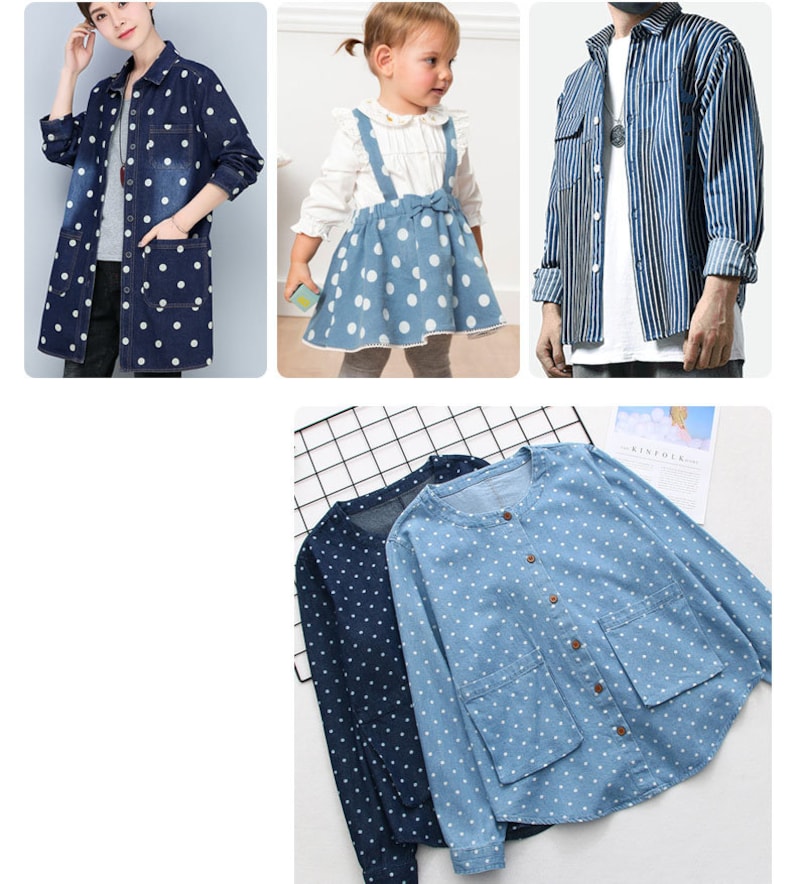 Blue Printed Denim Fabric, Lightweight for Jackets & Dresses