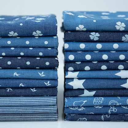 Blue Printed Denim Fabric, Lightweight for Jackets & Dresses