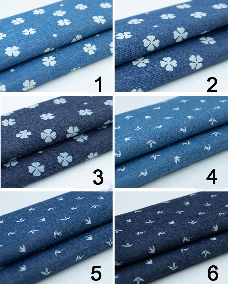 Blue Printed Denim Fabric, Lightweight for Jackets & Dresses