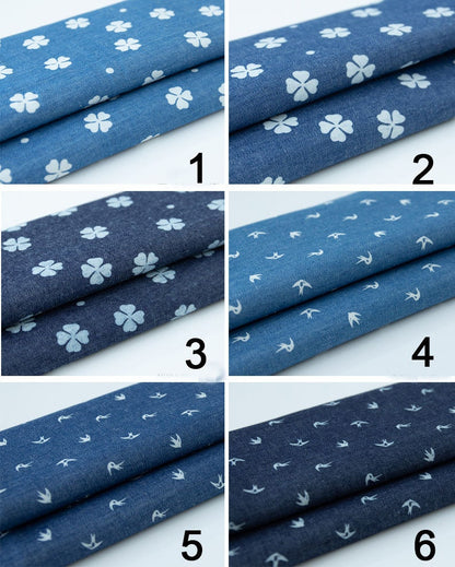 Blue Printed Denim Fabric, Lightweight for Jackets & Dresses