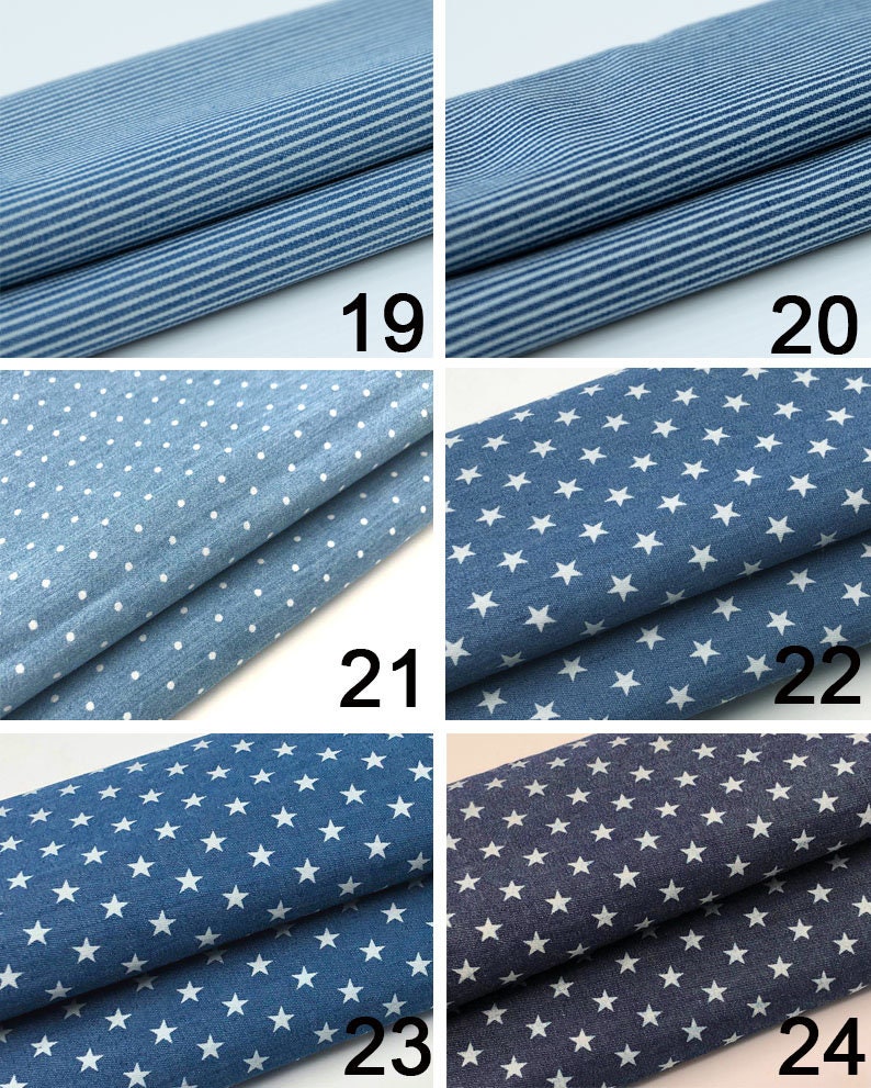 Blue Printed Denim Fabric, Lightweight for Jackets & Dresses