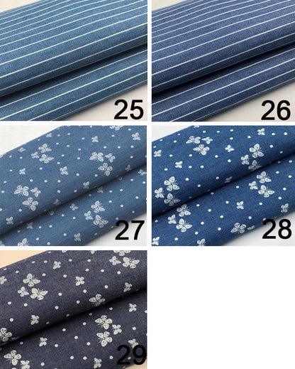 Blue Printed Denim Fabric, Lightweight for Jackets & Dresses