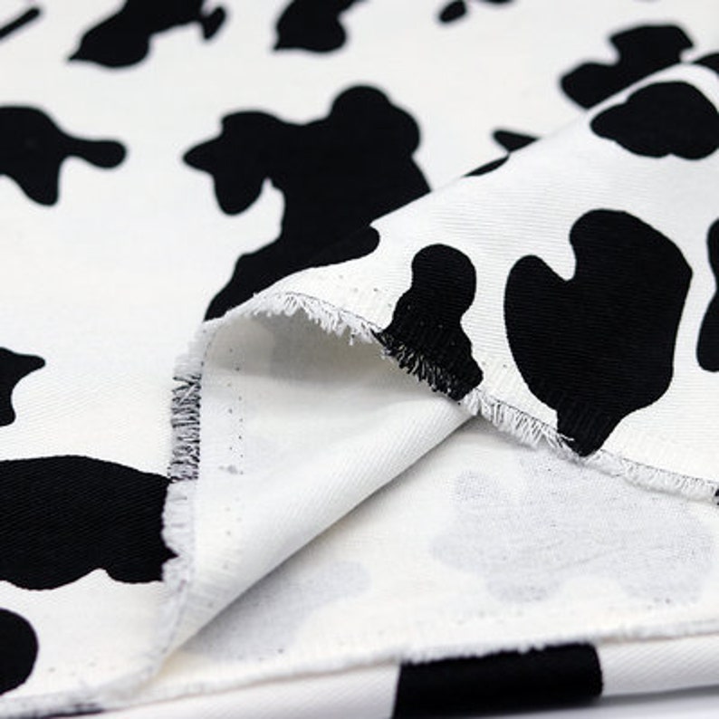 Cow Pattern Denim Fabric, Washed Animal Print for Jackets & Bags