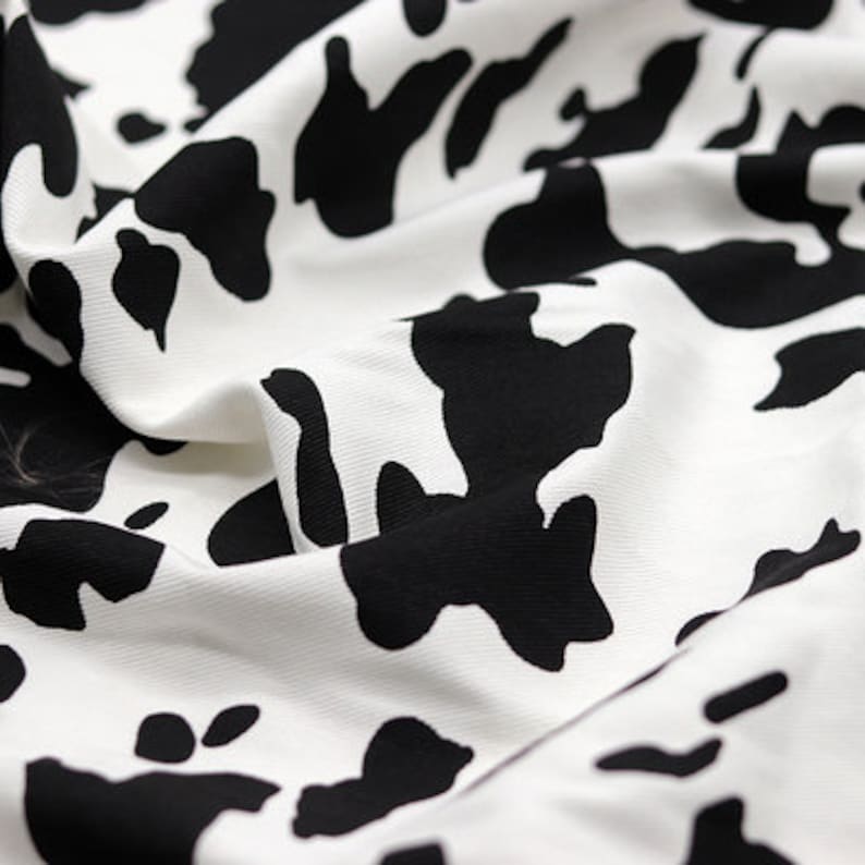 Cow Pattern Denim Fabric, Washed Animal Print for Jackets & Bags