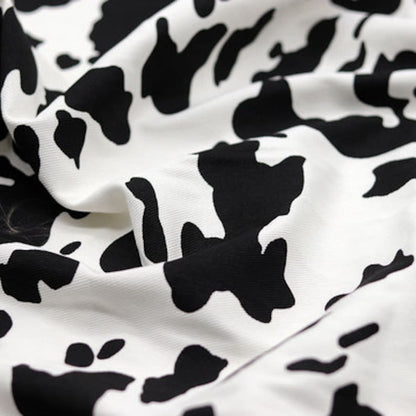 Cow Pattern Denim Fabric, Washed Animal Print for Jackets & Bags