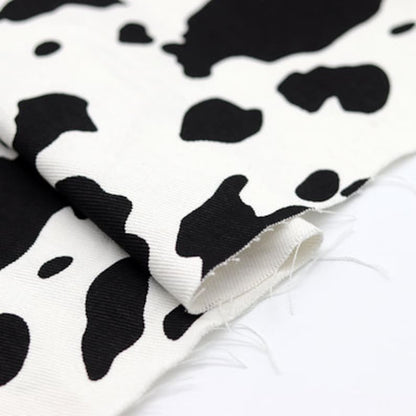 Cow Pattern Denim Fabric, Washed Animal Print for Jackets & Bags
