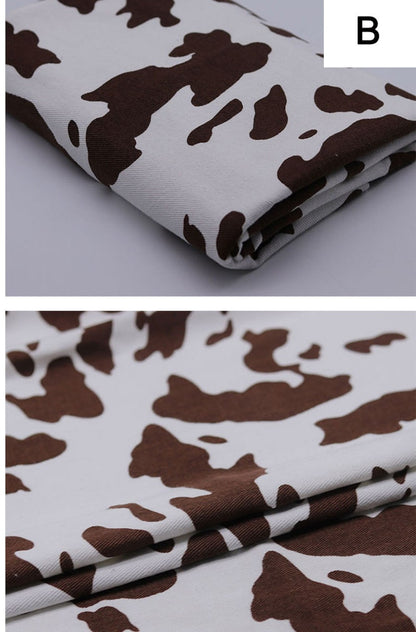 Cow Pattern Denim Fabric, Washed Animal Print for Jackets & Bags