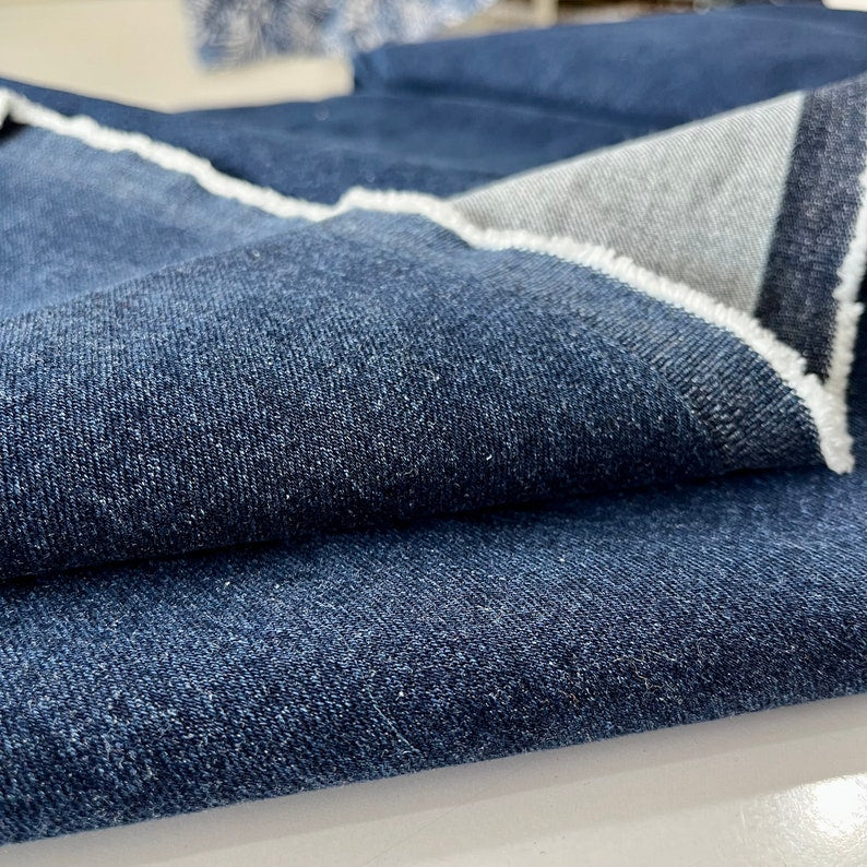Stonewashed Denim Fabric, for Apparel & Crafts - Dark Blue