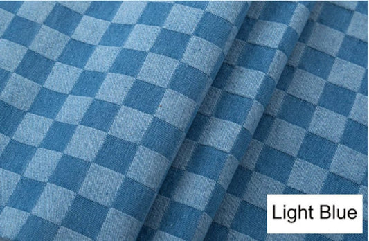 Checkerboard Jacquard Denim - Medium Blue