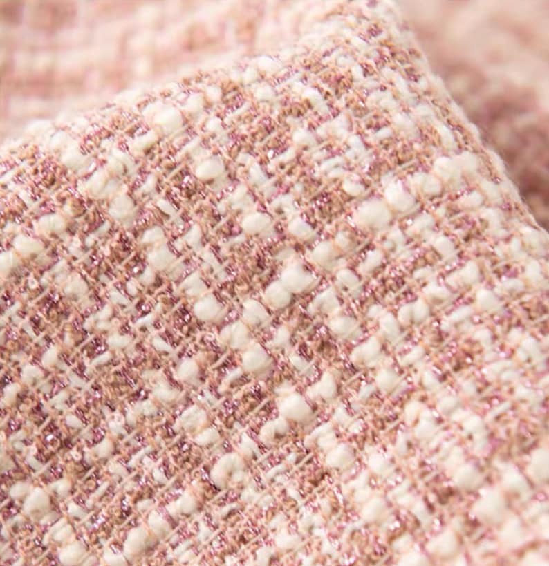 Pink Tweed Fabric, Wool Polyester Blend for Coats & Suits