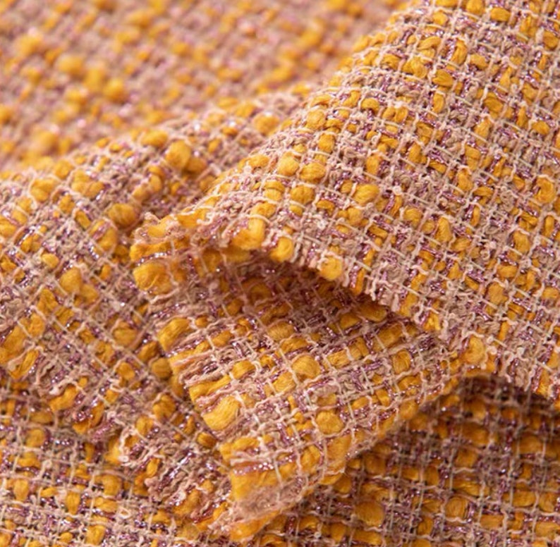 Pink Tweed Fabric, Wool Polyester Blend for Coats & Suits