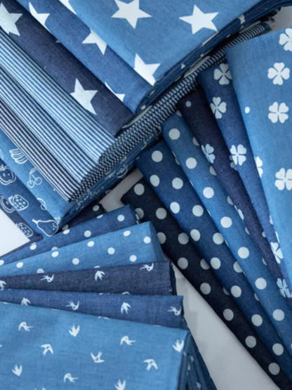 Printed Denim Fabric - Lightweight Washed Cotton Material for Quilting & Craft by the Yard