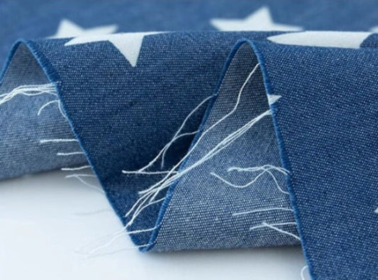Printed Denim Fabric - Lightweight Washed Cotton Material for Quilting & Craft by the Yard