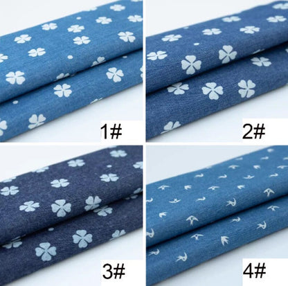 Printed Denim Fabric - Lightweight Washed Cotton Material for Quilting & Craft by the Yard