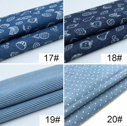 Printed Denim Fabric - Lightweight Washed Cotton Material for Quilting & Craft by the Yard
