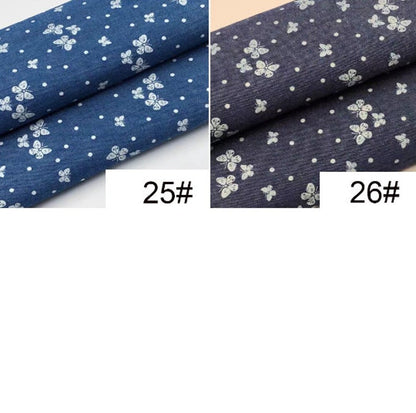 Printed Denim Fabric - Lightweight Washed Cotton Material for Quilting & Craft by the Yard