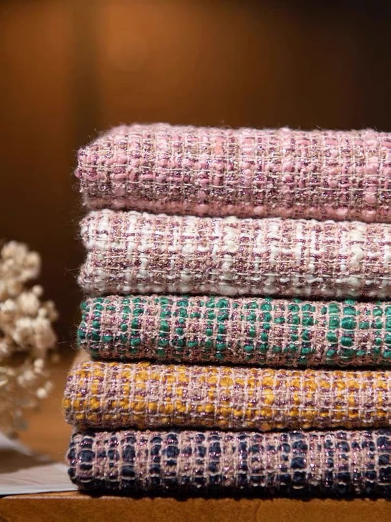 Pink Tweed Fabric, Wool Polyester Blend for Coats & Suits