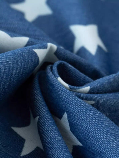 Printed Denim Fabric - Lightweight Washed Cotton Material for Quilting & Craft by the Yard