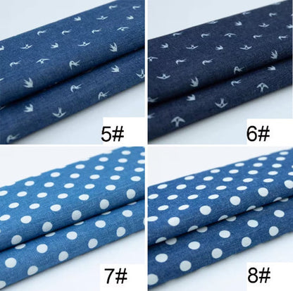 Printed Denim Fabric - Lightweight Washed Cotton Material for Quilting & Craft by the Yard
