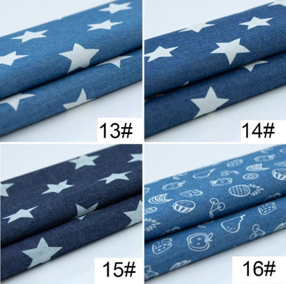Printed Denim Fabric - Lightweight Washed Cotton Material for Quilting & Craft by the Yard