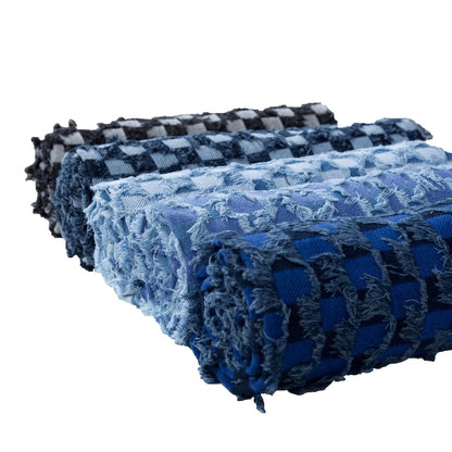 Checkerboard Lattice Fringe Jacquard Denim Fabric - Washed Cotton Material for Bags & Dresses by the Yard
