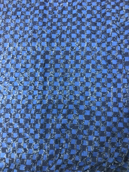 Checkerboard Lattice Fringe Jacquard Denim Fabric - Washed Cotton Material for Bags & Dresses by the Yard