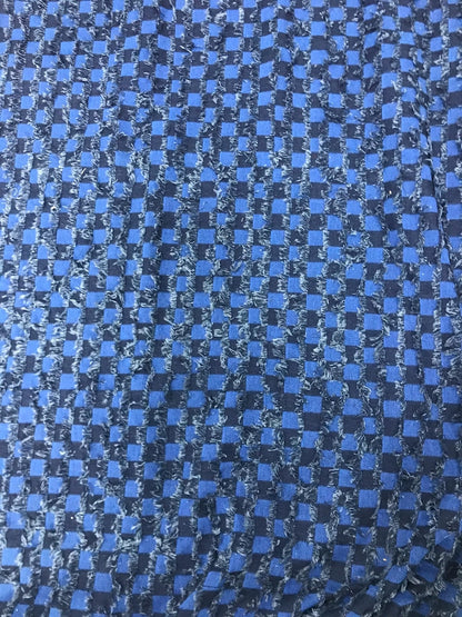 Checkerboard Lattice Fringe Jacquard Denim Fabric - Washed Cotton Material for Bags & Dresses by the Yard
