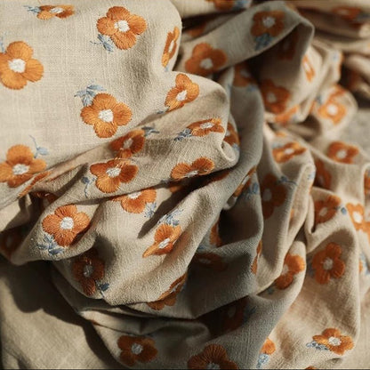 Yellow Flower Embroidered Linen - 5